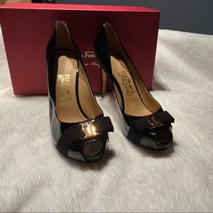 Salvatore Ferragamo black patent 10 C high heels